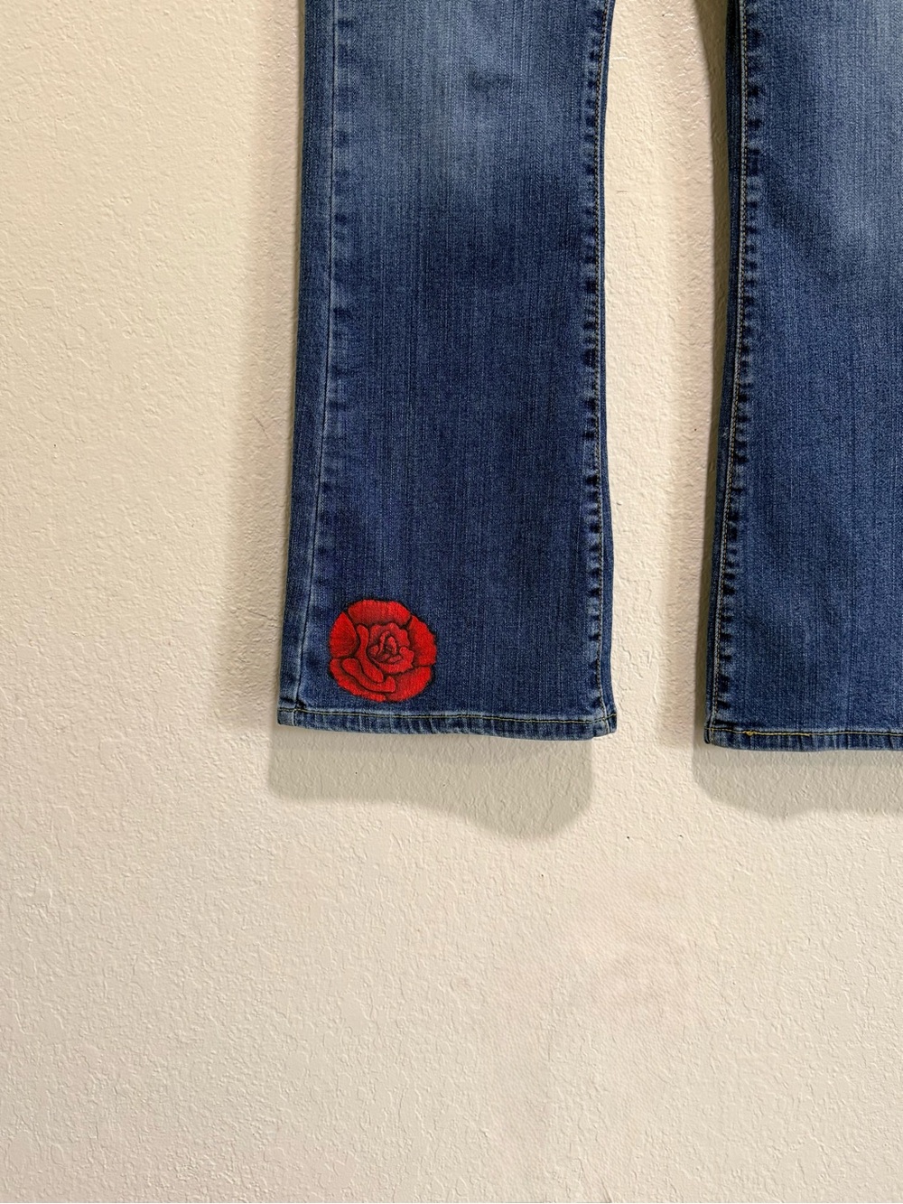 Vintage Levi's 519 Blue flare Denim Jeans with Red Rose & Wing size 11 Women’s - Picture 3 of 15